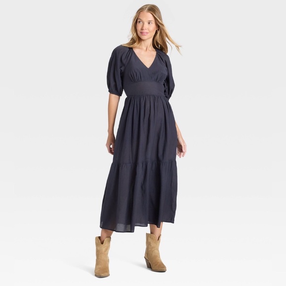 Universal Thread Dresses & Skirts - NWOT Puff Sleeve Lightweight Cottagecore A-Line Maxi Dress Navy Universal Thread
